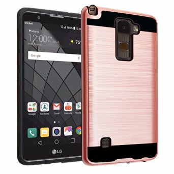 LG Stylo 2 Case, DURARMOR® Brush Rose Gold Chrome [Lifetime Warranty] [Slim Fit Hybrid] [Brushed Metal Texture] [Heavy Duty] [Shock Absorption] Drop Protection and Rugged Armor Cover for LG G Stylo 2