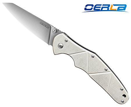 Oerla Every Day Carry Folding Pocket Knife 8Cr15Mov Stainless Steel Blade G10 Handle with Pocket Clip - Orca Series 5.3 oz