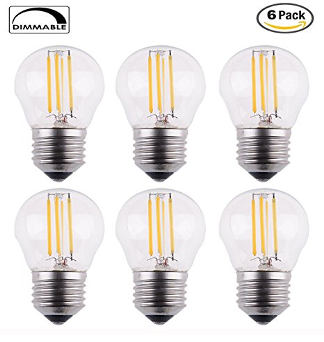 OPALRAY Dimmable A15 Mini Globe Bulb, 4W 400LM Filament LED Tungsten Bulb, Clear Glass, E26 Base, 4000K Daylight (Natural White), 40W Incandescent Replacement, Pack of 6