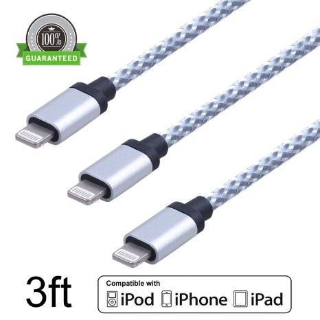 Amoner 3Pack 3FT Nylon Braided iPhone 8 pin Lightning to USB Cable Charge and Sync Charging Cable Cord for Apple iPhone 66s6 plus6s plus5c5s5iPad AirMiniiPod NanoTouch Compatible with iOS9