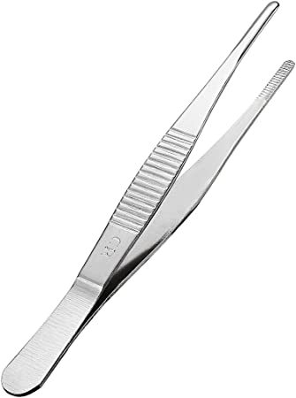 sourcingmap 1 Pcs 5-Inch Stainless Steel Straight Blunt Tweezers with Serrated Tip