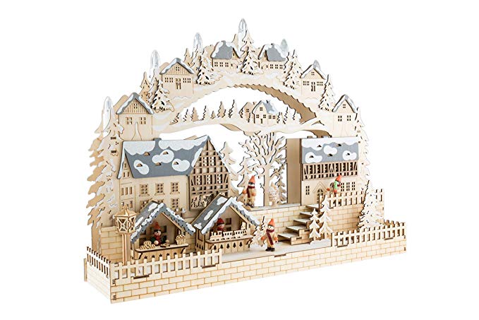 Clever Creations Traditional Wooden Village Christmas Decoration | Festive Christmas Village with Battery Operated LED Christmas Lights | Detailed Wooden Decoration with Winter Snow and Christmas Tree