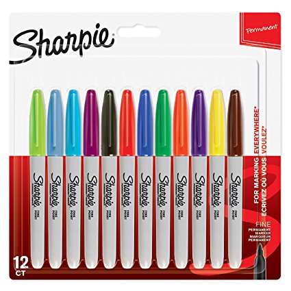 Sharpie Permanent Markers, Fine Tip, Assorted Colours, 12 Pack