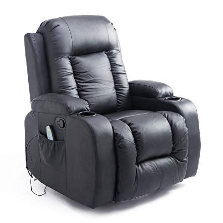 HOMCOM Massage Recliner Chair Heated Vibrating PU Leather Ergonomic Lounge 360 Degree Swivel with Remote - Black