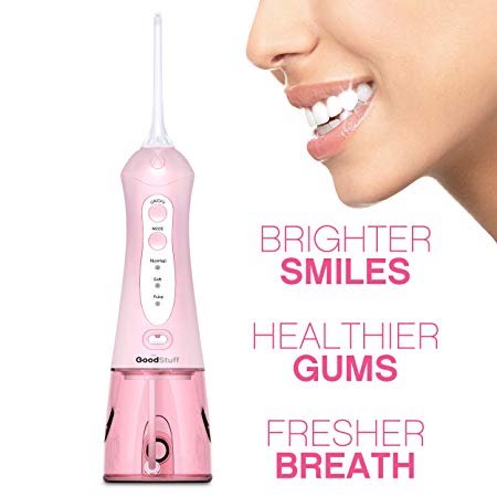 Cordless Water Flosser for Teeth - Smile Brighter with a Portable Waterflosser - Rechargeable Water Flosser/Oral Irrigator with 2 Heads, Travel Case and USB Charger … (Pink)