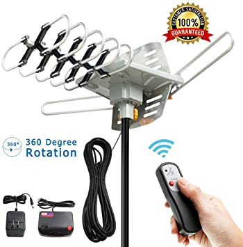 Leadzm Outdoor Amplified Digital HDTV Antenna - 150 Mile Range - Motorized 360° Rotation - 40FT Coax Cable - Wireless Remote Control - UHF/VHF 4K 1080P Channels Without Pole