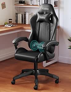 YOLEO Massage Gaming Chair, High Back Computer Chair with Lumbar Support & Headrest, Comfy Office Desk Chair, Adjustable Racing Task Chair, Swivel Video Game Chair, Black