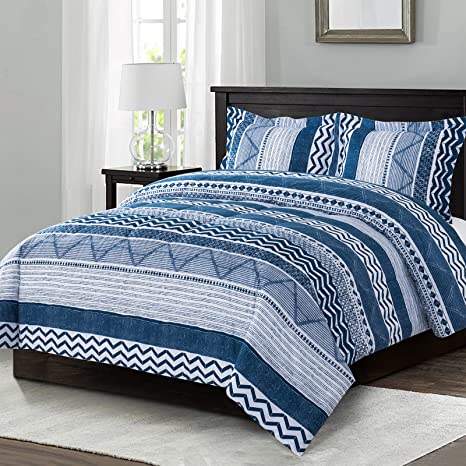 Shatex Queen Comforter 3 Piece All Season Bedding Queen Size Comforter - Ultra Soft 100% Microfiber Polyester - Blue Bedding Comforter Sets with 2 Pillow Shams