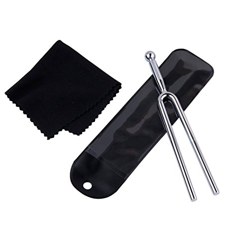 QIYUN Tuning Fork, Standard A 440 Hz Violin Guitar Tuner Instrument with Soft Shell Case and Cleaning Cloth