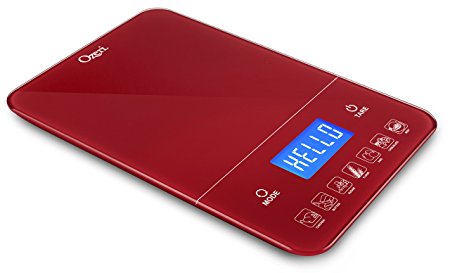 Ozeri Touch III 22 lb (10 kg) Digital Kitchen Scale with Calorie Counter in Tempered Glass, Red Engine