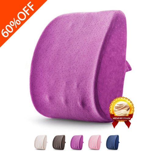 *Experts recommend* Lumbar Pillow By Balichun Back Support Pillow Lumbar Support Pillow Memory Foam Cushion Pillow for Car Office Chair and Travel Pillow for Back Pain and Sciatica (Purple)