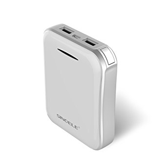 SINOELE 10000mAh Power Bank QC2.0 Phone Portable External Battery Charger for iPhone, Samsung, and More (White)