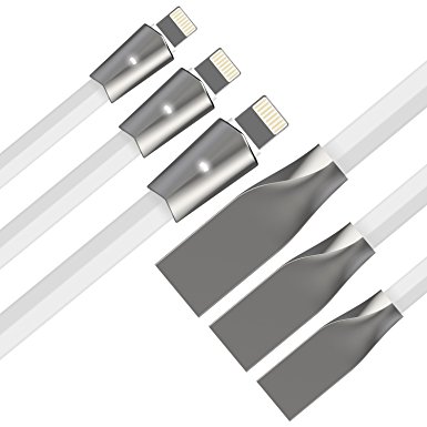 Aimus Lightning to USB Cable Tangle-Free with LED Light 3Pack [2Pack 4FT 6FT] 8 Pin Charging Cord for iPhone 7,SE,5,5s,6,6s,6 Plus,iPad Air,Mini,iPod (White)