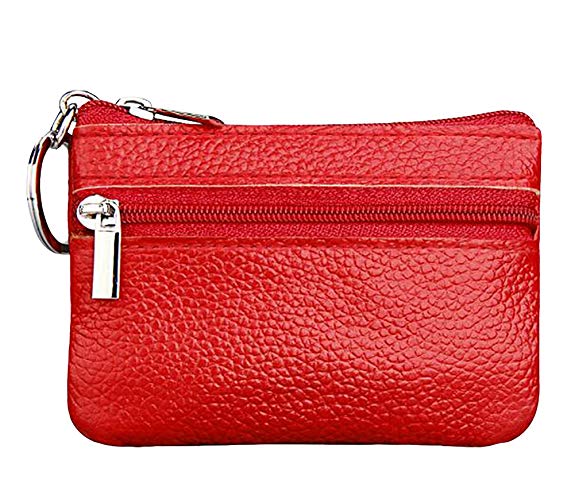 ETIAL Womens Genuine Leather Zip Mini Coin Purse w/ Key Ring