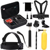 Luxebell 10 in 1 Value Pack Accessories Kit for Gopro Hd Hero 4 Session Hero3 Hero3 Hero2 and Hero Lcd Head Strap  Chest Mount Harness  Handheld Monopod  Medium Case