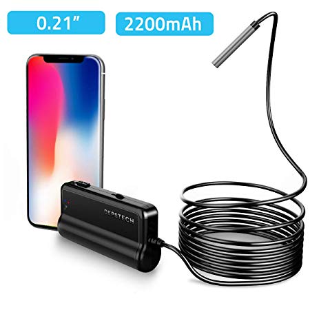 DEPSTECH Wireless Endoscope, Ultra Thin 5.5mm WiFi Borescope, Extreme Long 5h Working Time, Semi-Rigid Snake Inspection Camera with 2200 mAh Battery for iOS & Android Smart Phone & Tablets