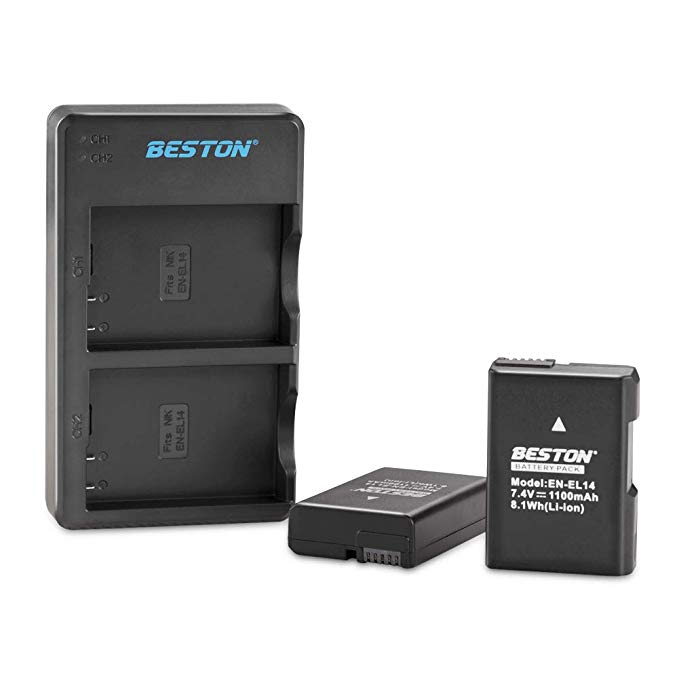 EN-EL14 EN-EL14a Battery BESTON 2 Pack Battery and USB Charger Set for Nikon D3100 D3200 D3300 D3400 D5100 D5200 D5300 D5500 D5600 DSLR and Coolpix P7000 P7100 P7700 P7800 DF Cameras