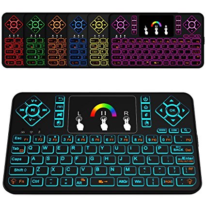 Ilebygo Backlight Mini Wireless Keyboard Q9,Android TV Remote,Rechargeable Mouse with Touchpad Combo. Fly Air Remote Mouse For Android TV Box.HTPC.IPTV.Pad.PS3/PS4. (Q9 RGB)