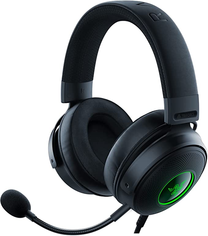 Razer Kraken V3 Wired USB Gaming Headset: Triforce Titanium 50mm Drivers - THX Spatial Audio - Chroma RGB Lighting - Hybrid Fabric & Leatherette Memory Foam Cushions - Detachable HyperClear Mic