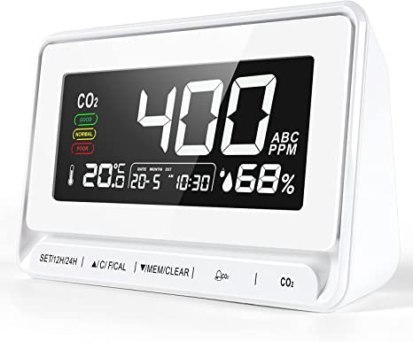 BILIPALA CO2 Monitor, Air Quality Monitor, Indoor Carbon Dioxide Detector with Alarm, Temperature and Relative Humidity Meters, Air Quality Monitor Indoor for Homes, Cars, Wine Cellars - DM6501, White