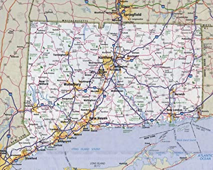 Gifts Delight Laminated 30x24 Poster: Road Map - Large Detailed Roads and Highways map of Connecticut State with All citiesMaps