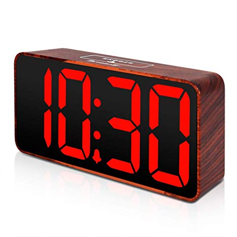 DreamSky Compact Digital Alarm Clock with USB Port for Charging, Adjustable Brightness Dimmer, Bold Digit Display, Adjustable Alarm Volume, 12/24Hr, Snooze, Wood Tone Desk Alarm Clock for Bedroom.