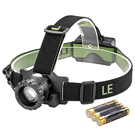LE Zoomable 3 Modes Headlamp CREE LED Headlight Battery Powered Helmet Light for Sports Camping Running Hiking Reading Batteries Included