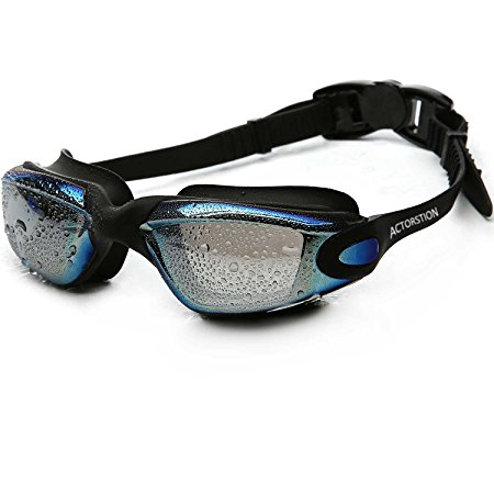 Actorstion Mirrored Swim Goggles Soft and Comfortable - Anti-Fog UV Protection, Best Tinted Swimming Goggles with Case - Aqua Sphere, or Ispeed - Adult Men or Women, Premium Quality