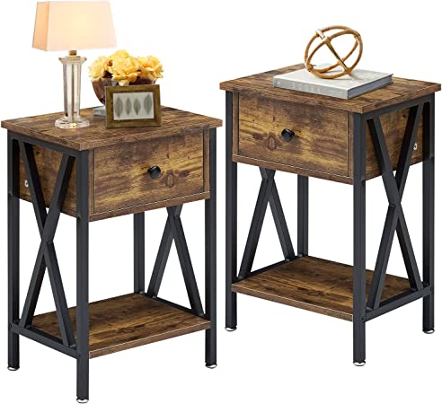 VECELO Night Stands for Bedroom Modern Bedside End Tables,Nightstands with Drawer &Storage,Set of 2, 2 PCS, ATB