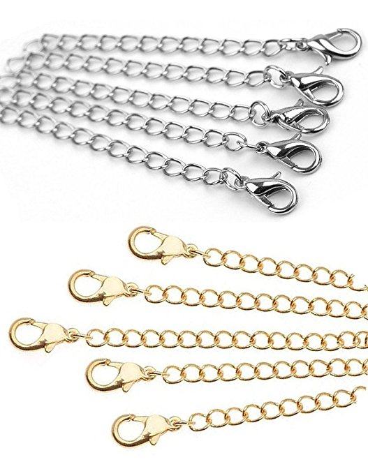 Necklace Extenders 6 or 8 Pack of Gold & Silver Tone Lobster Clasp extensions for necklaces and bracelets