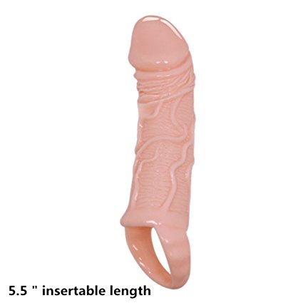 Lifelike Soft Silicone Penis Extender, Penis Enhancer, Cock Penis Sheath, Penis Enlargement Sleeves Condom Sexual Delay Ejaculation Toy for Men, 5.5 inch, Flesh