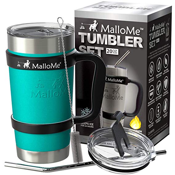 MalloMe Stainless Steel Vacuum Insulated 6-Piece Tumbler Set, Aqua Teal 20 oz