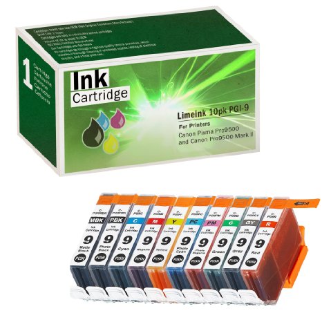 Limeink 10 Pack Compatible PGI-9 Ink Cartridges Color Set Use for Canon PIXMA Pro9500, Pro9500 Mark II, PIXUS Pro9500 Series Printers