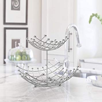 Inspired Living ME9290 Linear Fruit-Bowls, 2-Tier Basket, Silver