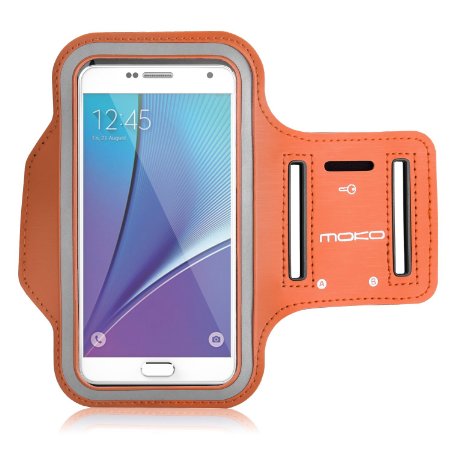 Galaxy S7 Edge Armband, MoKo Premium Sports Exercise Armband for Running, Workouts or Any Fitness Activity, Key Holder & Card Slot, Sweat-proof, ORANGE (Compatible with Cellphones up to 6.0 Inch)