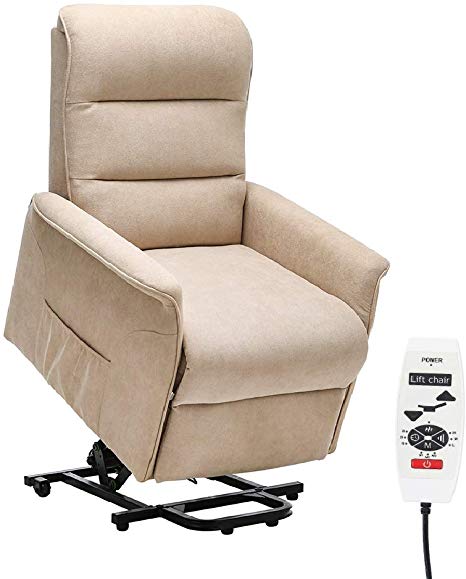 Danxee Power Lift Chair Recliner Massage Heated Reclining Sofa Chair for Elderly Home Living Room Furniture Single Lounger Seating Electric Fabric Upholstered Chair with Remote Control (Beige)