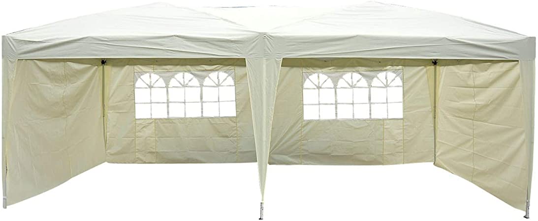 Outsunny 10’x20’ Pop Up Party Tent Outdoor Patio Instant Wedding Canopy Shelter with 4 Side Walls (Cream White)