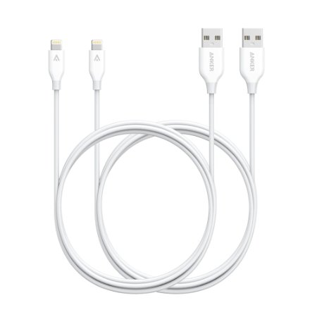 [2 Pack] Anker PowerLine Lightning (6ft) Apple MFi Certified - One of The World's Fastest, Most Durable Lightning Cables for iPhone 6s/6s Plus/6/6 Plus/5s/5, iPad mini/4/3/2, iPad Pro Air 2