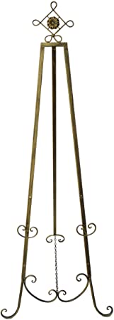 Designstyles Decorative Metal Easel Stand – Adjustable Floor Display for Art Pieces, Signs, Mirrors and Chalk/Dry Erase Boards - 61.5" Tall, Antique Finished Iron, Gold - Diamond Tip