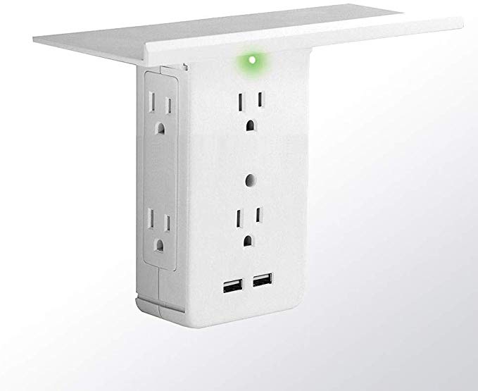 Studyset Switch Socket Rack 6 Electrical Outlet Extenders 2 USB Charging Ports with Removable Shelf US Plug