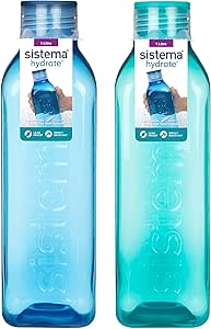 Gourdes Sistema Carrées - 1 L - Gourdes étanches pour enfant - Sans BPA - Bleu océan & bleu-vert - 2 unités