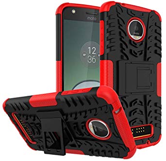 Moto Z Play Droid Case,Yiakeng Shockproof Impact Protection Tough Rugged Dual Layer Protective Case Cover with Kickstand for Motorola Moto Z Play Droid (Red)