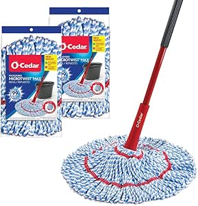 O-Cedar MicroTwist MAX Microfiber Twist Mop with 2 Extra Refills | Features Hands-Free Wringing | Extra Large 18-Inch Mop Head | Safe on All Floor Types,Red