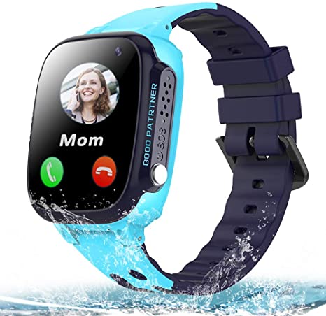 Waterproof Kids Smart Watch Phone GPS Tracker for Girls Boys Age 4-12 with 2 Way Call Camera SOS Games SOS Game Alarm Clock 1.5" Touchscreen Children GPS Watches Birthday Gift
