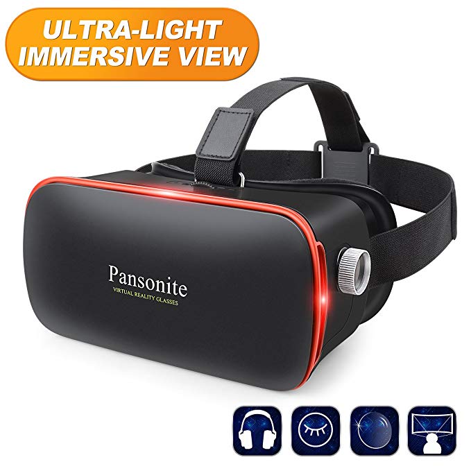 Pansonite Vr Headset with Remote Controller, 3D Glasses Virtual Reality Headset for VR Games & 3D Movies, Eye-Protected Lens for iPhone and Android Smartphones Within 4.7''-6.0'' (red)