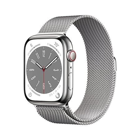 Apple Watch Series 8 [GPS   Cellular 45 mm] Smart Watch w/Silver Stainless Steel Case with Silver Milanese Loop. Fitness Tracker, Blood Oxygen & ECG Apps, Always- On Retina Display, Water Resistant