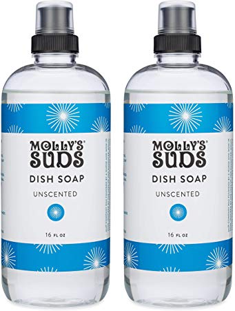 Molly's Suds Natural Liquid Dish Soap, Unscented, 16 oz, 2 Pack