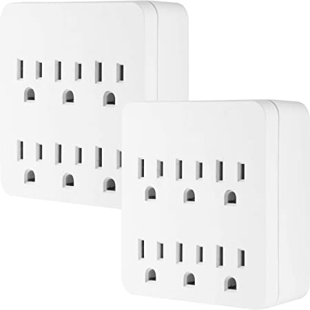 GE Pro 6-Outlet Surge Protector, 2 Pack, 3-Prong Wall Adapter, Charging Station, 1020 Joules Protection Rating, Automatic Shutdown, Sleek Design, White, 50051