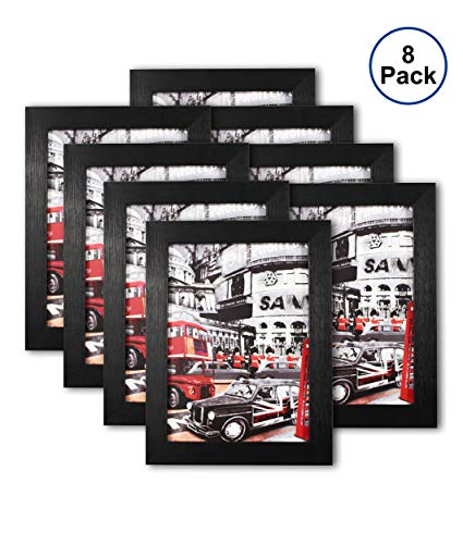 Ohbingo 5x7 Inch Black Picture Frame Pack of 8, Plexiglass Cover, for Pictures 5x7 Without Mat for Wall Tabletop Decoration