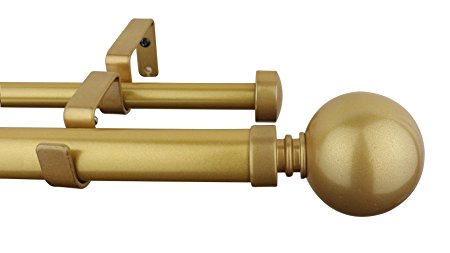 Meriville 1-Inch Diameter Ball Telescoping Double Window Treatment Curtain Rod, 84-Inch to 120-Inch, Gold